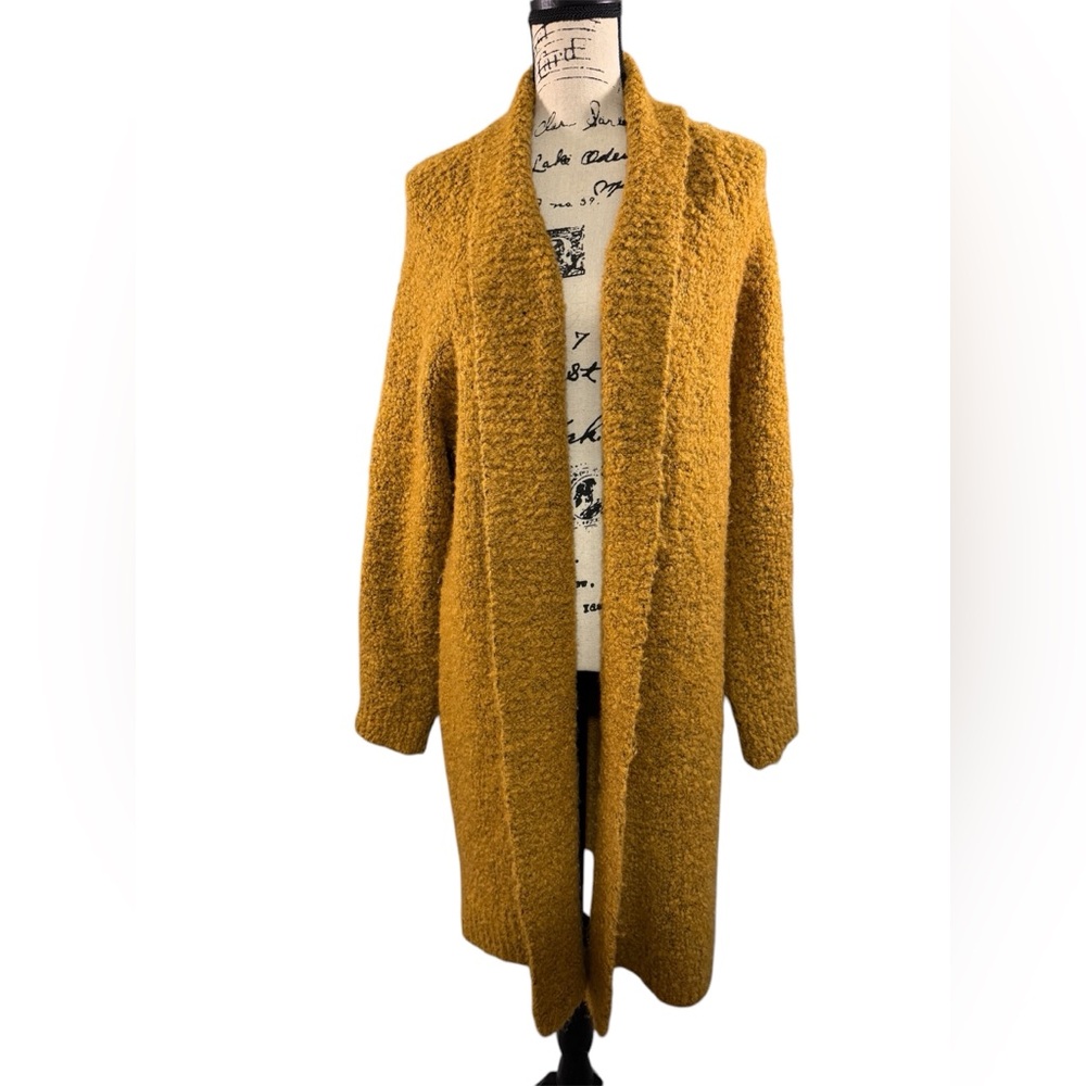 Anthropologie Wool Blend Fluffy Long Line Open Front Fleece Style Coat Sz Lg EUC